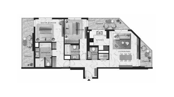 Apartment floor plan, 2 bedrooms in DoubleTree by Hilton Residences No. 11010 (2D)